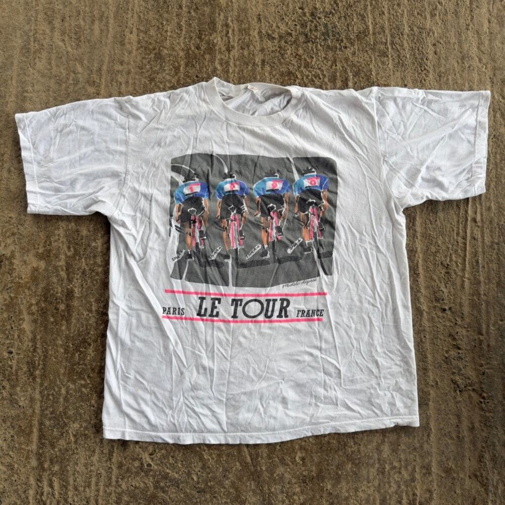 VINTAGE 90S TOUR DE FRANCE CYCLING T-SHIRT GRAPHIC PARIS SPORTS MENS XL